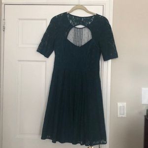 Teal lace open-back dress